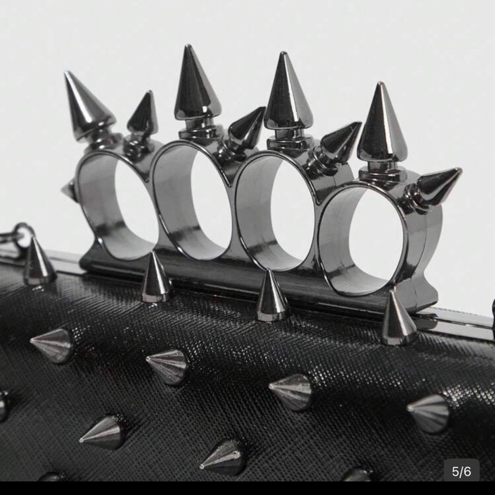 Spike Knuckle Ring Black Clutch Crossbody - Picture 5 of 7